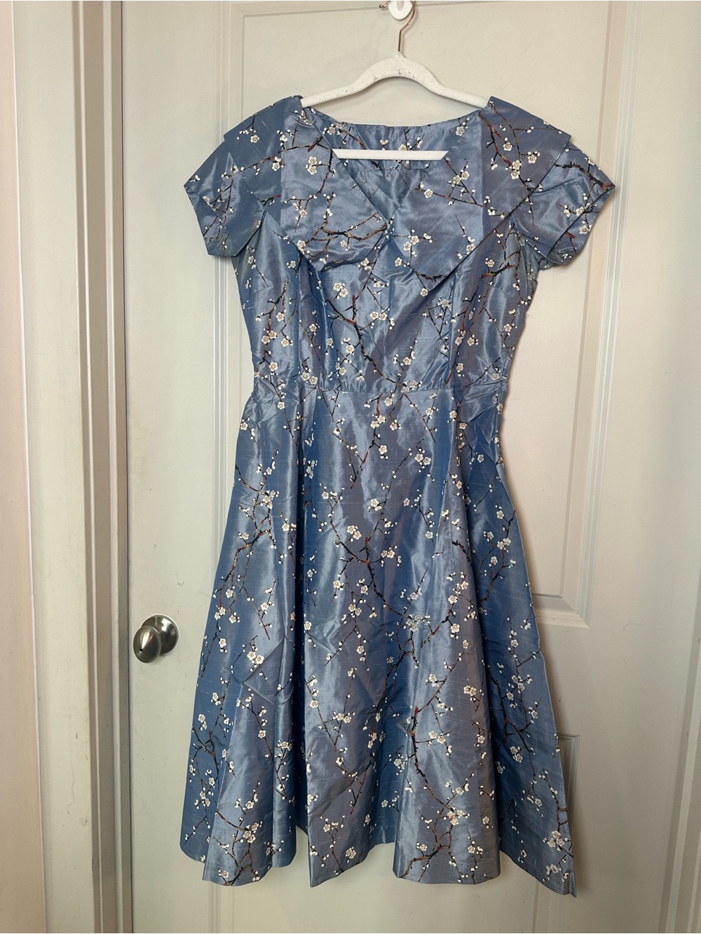 American Vintage 1950-60’s Homemade Periwinkle Blue Fit & Flare Floral Dress, M